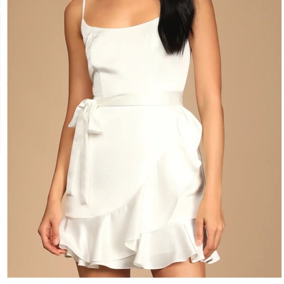 Glamourous Lifestyle White Satin Faux-Wrap Mini Dress - Lulu's XL - Picture 1 of 9